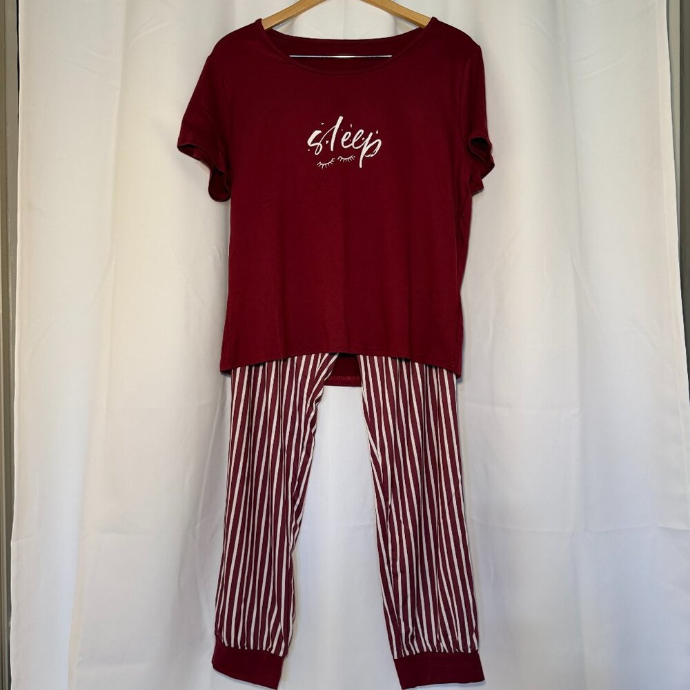 Shein 2-PC Pajama Set Womens XL Red Stripe Graphic Sleep Eyelashes New No Tags
